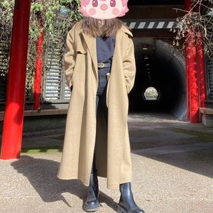 Long wool coat from Oak+Fort, color green khaki